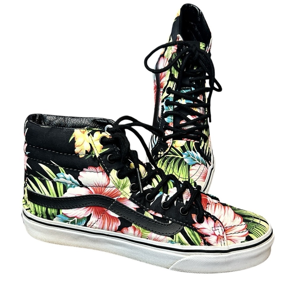 VANS Sk8-Hi Tropical Floral Black High Top Canvas Sneakers Women 7 Men 5.5
